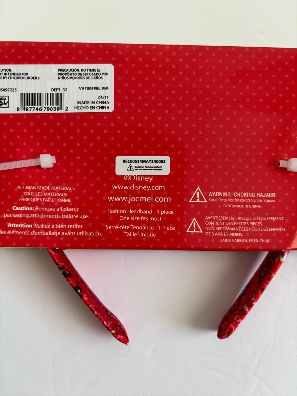 Disney Minnie Mouse Sequin Ears Red Bandana Bow Headband NWT